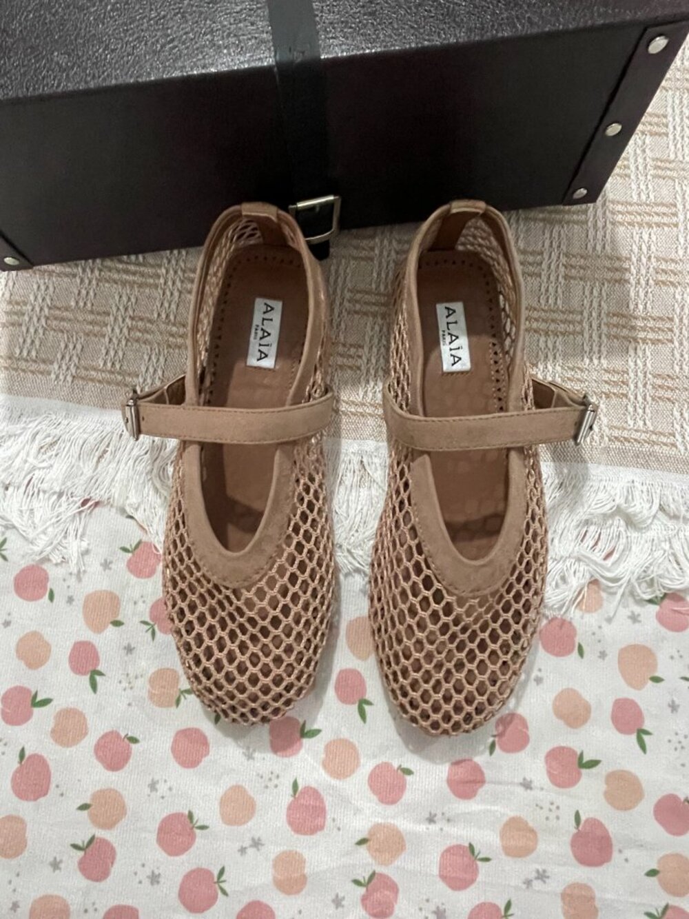 Alaia Nude Mesh Mary Jane Flats